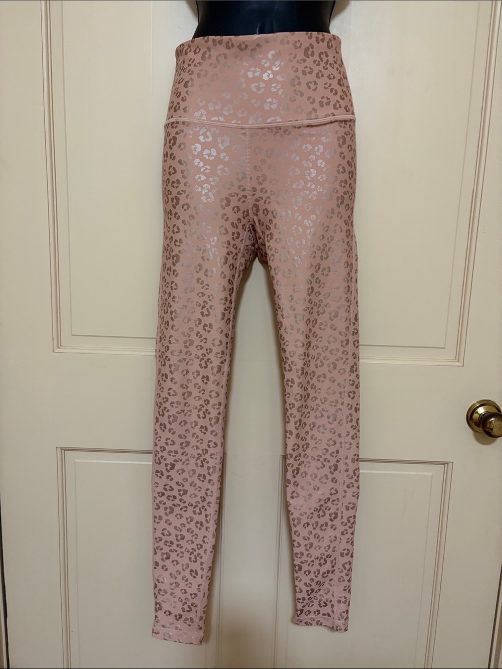 Blush Pink Metallic Leopard High-Waist Athletic Leggings